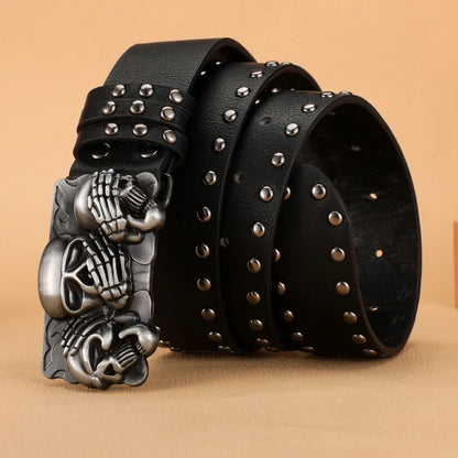 Skull Buckle Studded Belt for Gothic, Punk and Alternative Streetwear Fashion