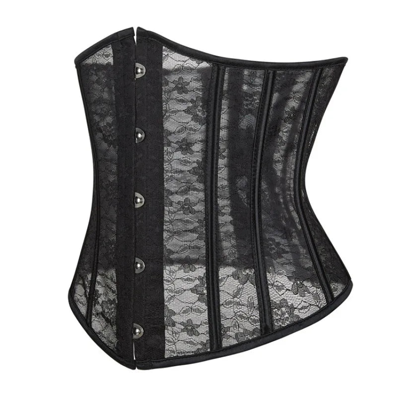 Ethereal White Floral Lace Underbust Waist Cincher with Front Clasps