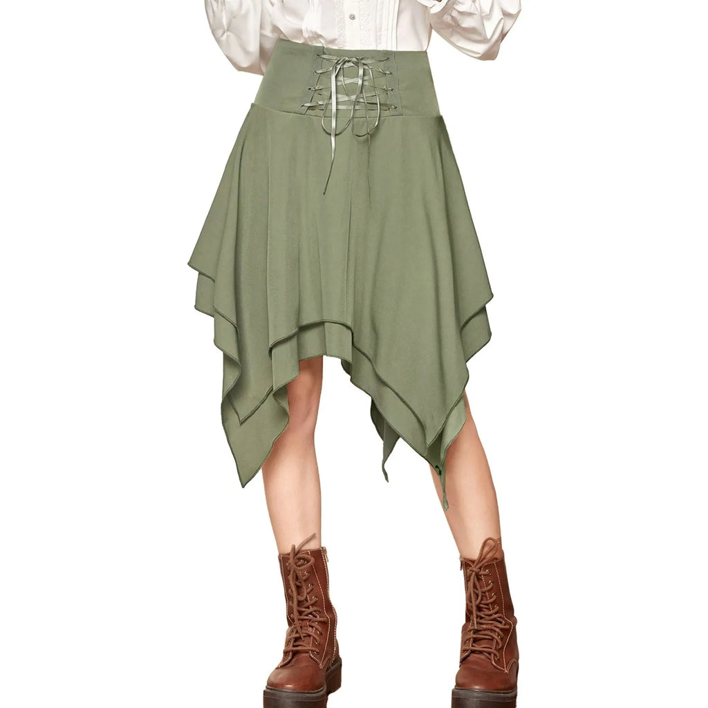 Asymmetrical Handkerchief Hem Lace Up Gothic Inspired Alternative Mini Skirt