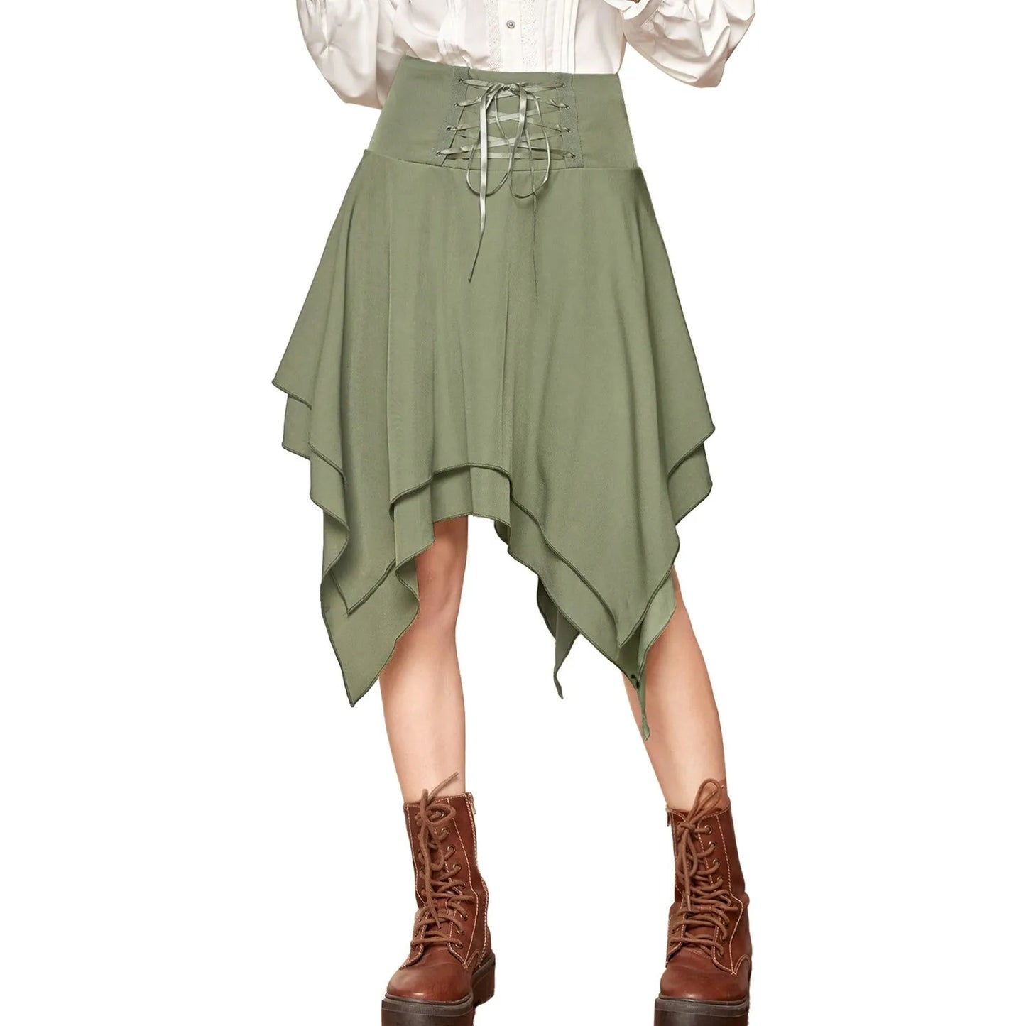 Asymmetrical Handkerchief Hem Lace Up Gothic Inspired Alternative Mini Skirt