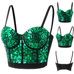 Mirror Sequin Bustier Corset Top with Structured Cups and Adjustable Straps