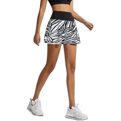 High Waist Zebra Print Athletic Skort with Built-In Shorts Design