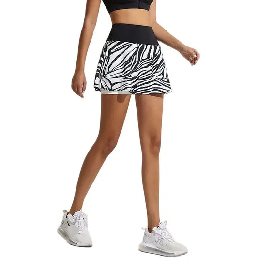 High Waist Zebra Print Athletic Skort with Built-In Shorts Design