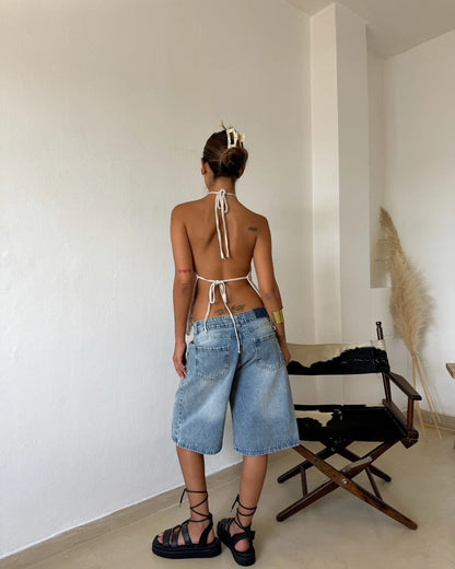 Crochet Halter Tank Top with Flare Hem Boho Summer Everyday Style
