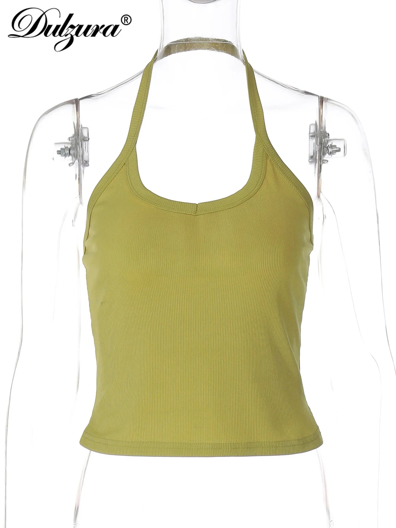 Halter Crop Tank Top with Slim Fit Open Back Contemporary Streetwear Style