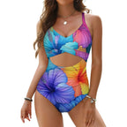 Tropical Botanical Print Cutout One-Piece Swimsuit
