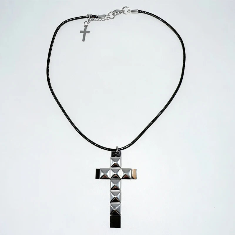 Studded Cross Pendant Necklace for Punk Grunge and Alternative Fashion Styling
