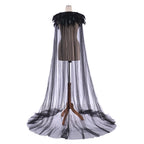Unisex Gothic Feather Cape with Sheer Mesh Overlay and Dramatic Festival Styling