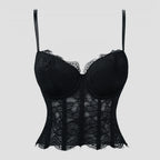 Romantic Black Floral Lace Bustier with Underwire Cups and Slender Straps