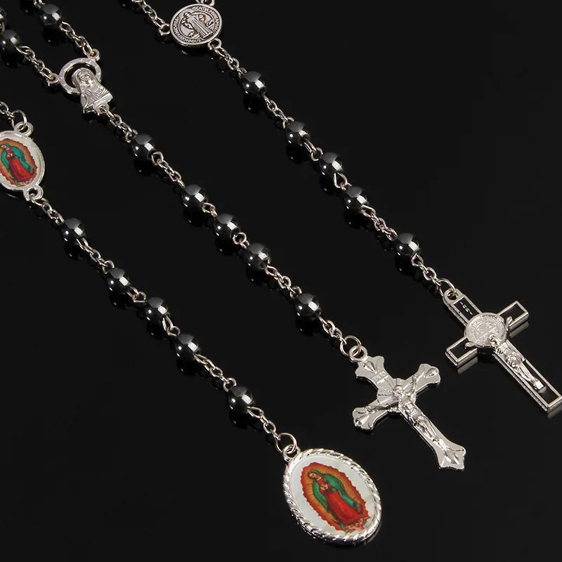 Beaded Cross Pendant Necklace Gothic Alternative Statement Jewelry Piece