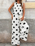 Women's Polka Dot Sleeveless Top and Wide Leg Pants Co-Ord Set