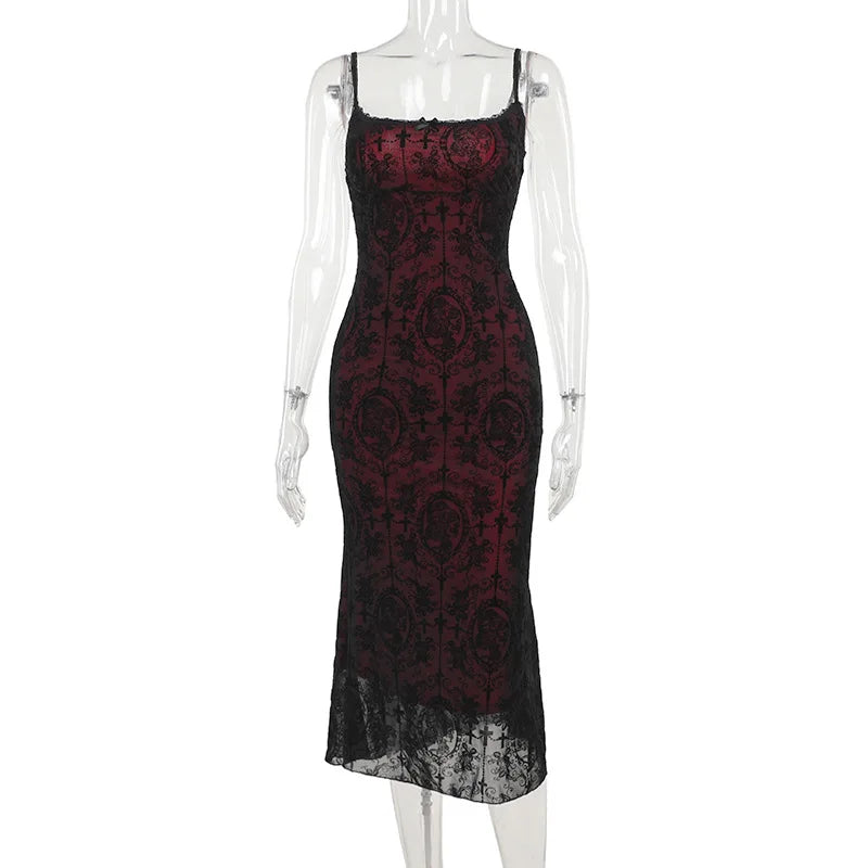 Elegant Lace Gothic Maxi Dress with Dark Romantic Alternative Styling