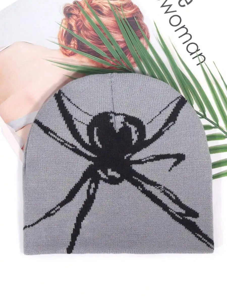 Abstract Spider Graphic Acrylic Knit Beanie for Modern Streetwear Casual Winter Fashion Style
