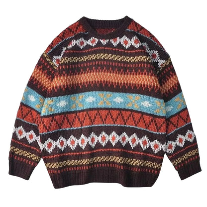 Men's Oversized Retro Pattern Knit Streetwear Pullover Sweater Casual Style