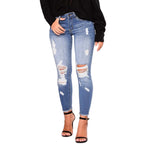 High Stretch Distressed Skinny Denim Jeans with Low Rise Slim Fit Streetwear Style