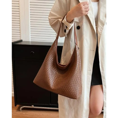 Woven Texture Vegan Leather Hobo Tote Bag with Large Capacity Design