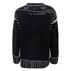 Women's Graphic Trim Knit Cardigan with Oversized Dropped Shoulder Silhouette