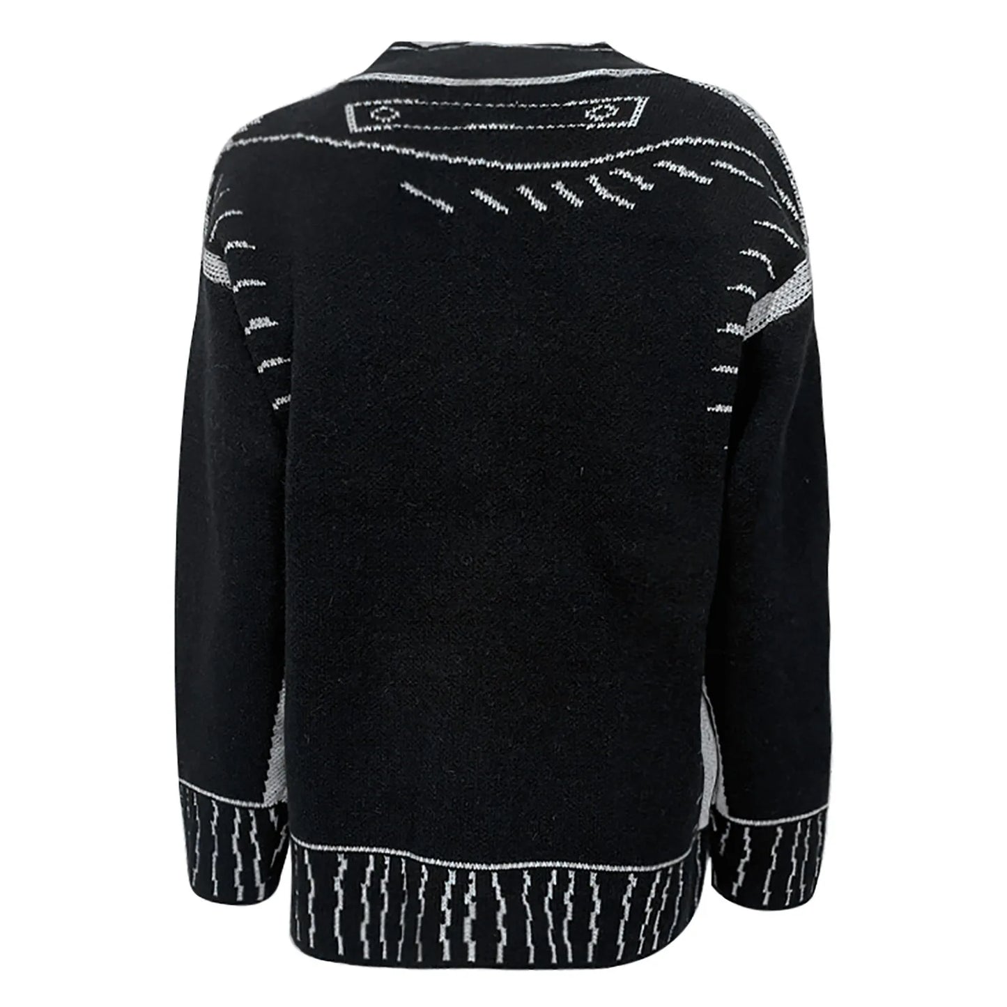 Women's Graphic Trim Knit Cardigan with Oversized Dropped Shoulder Silhouette