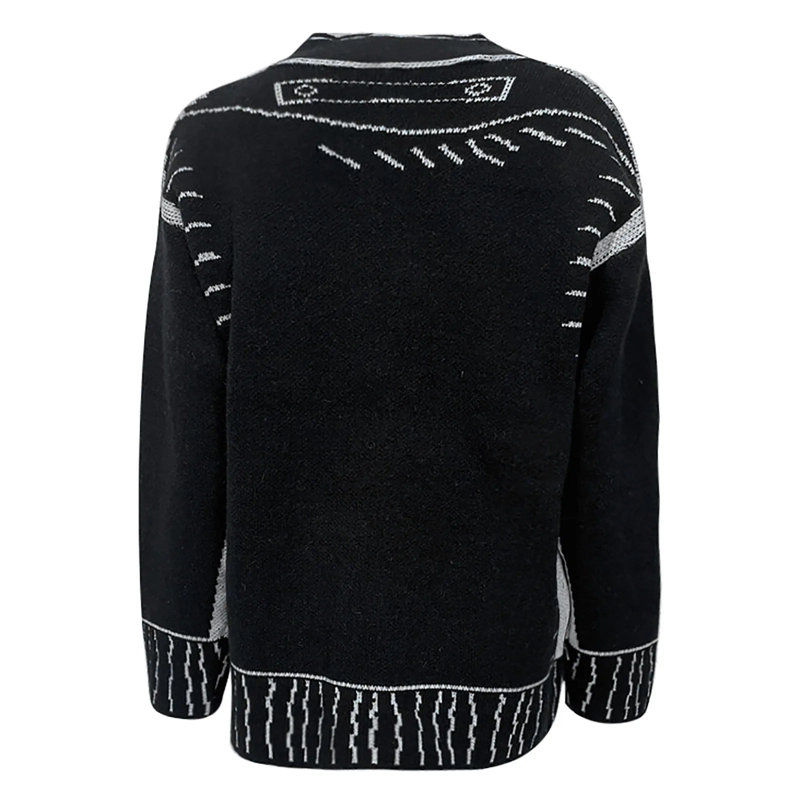 Women's Graphic Trim Knit Cardigan with Oversized Dropped Shoulder Silhouette