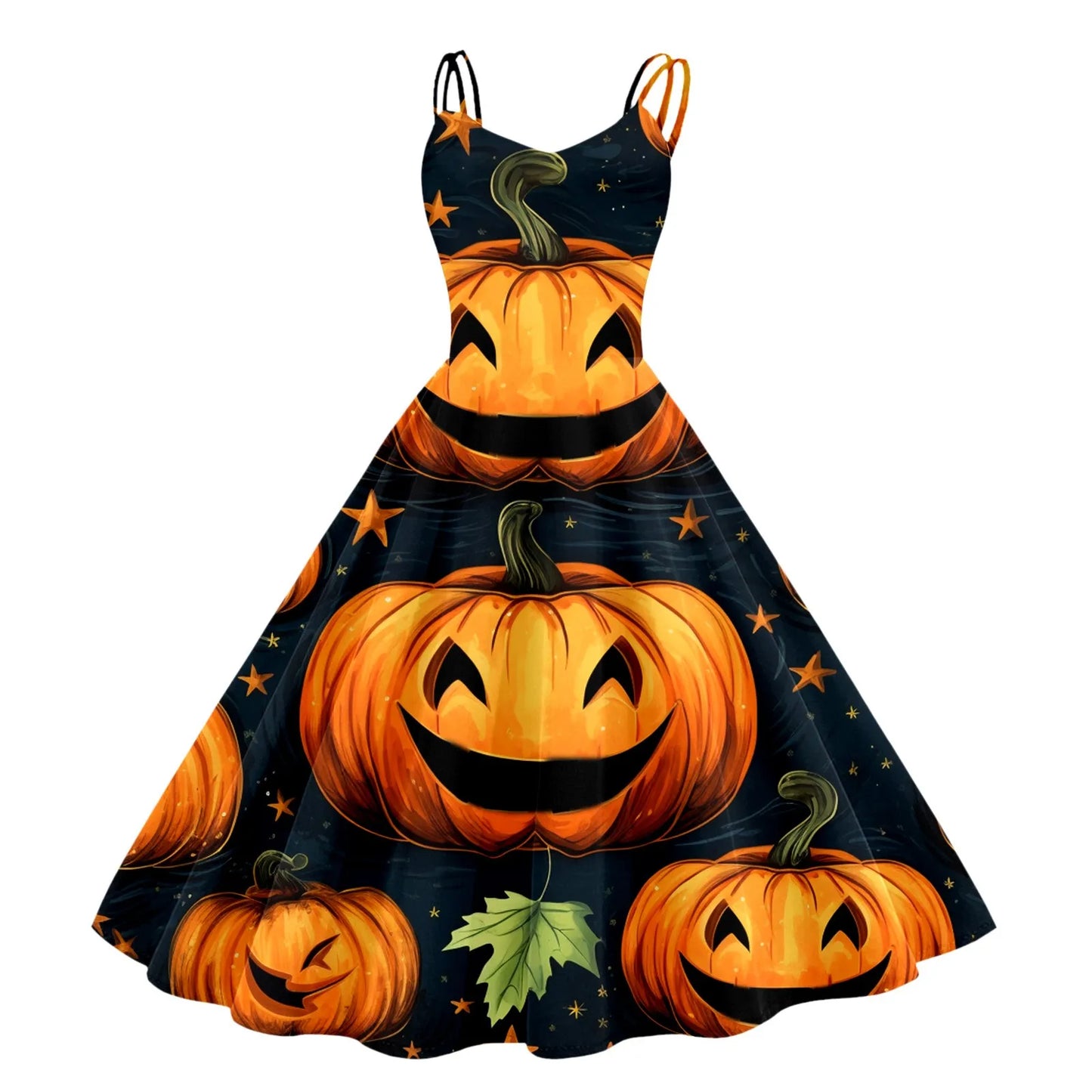 Dark Pumpkin Gothic Fit and Flare Alternative Fashion Midi Dress