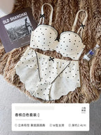 Graphic Dot Print Demi Bra and Matching Contrast-Trim Panty Set