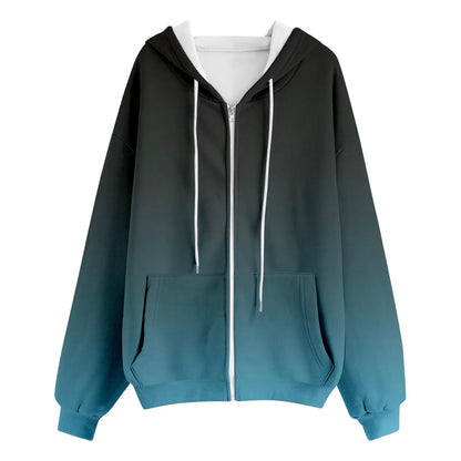 Women's Gradient Zip-Up Hooded Sweatshirt Jacket with Relaxed Fit Casual Streetwear Outerwear