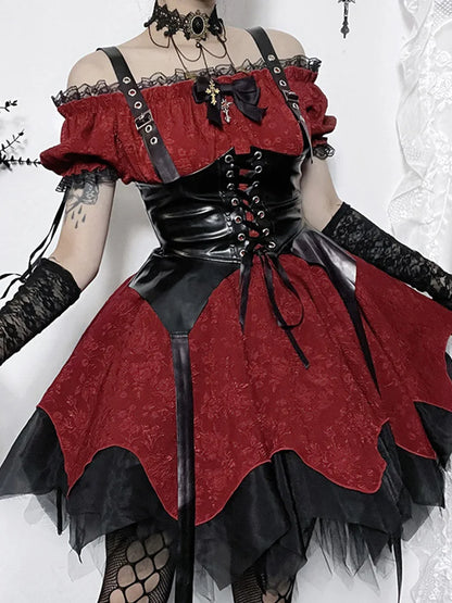 Layered Gothic Corset Dress with Dramatic Alternative Fashion Details
