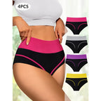4-Piece Women’s High-Waisted Briefs Set with Contrast Waistbands, Full-Coverage Silhouette and Assorted Colors
