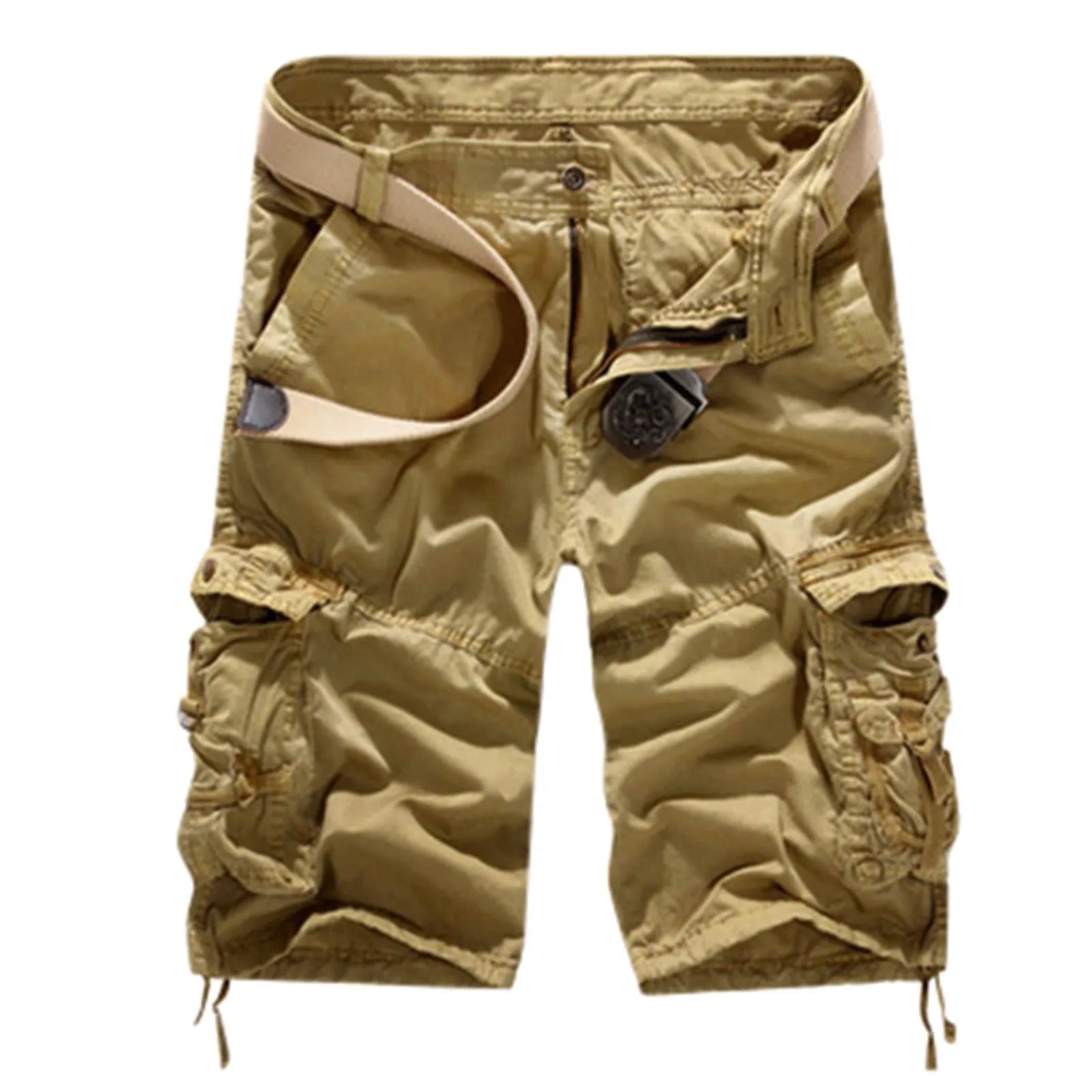 Men's Utility Cargo Shorts with Distressed Details and Multi Pocket Casual Streetwear Design