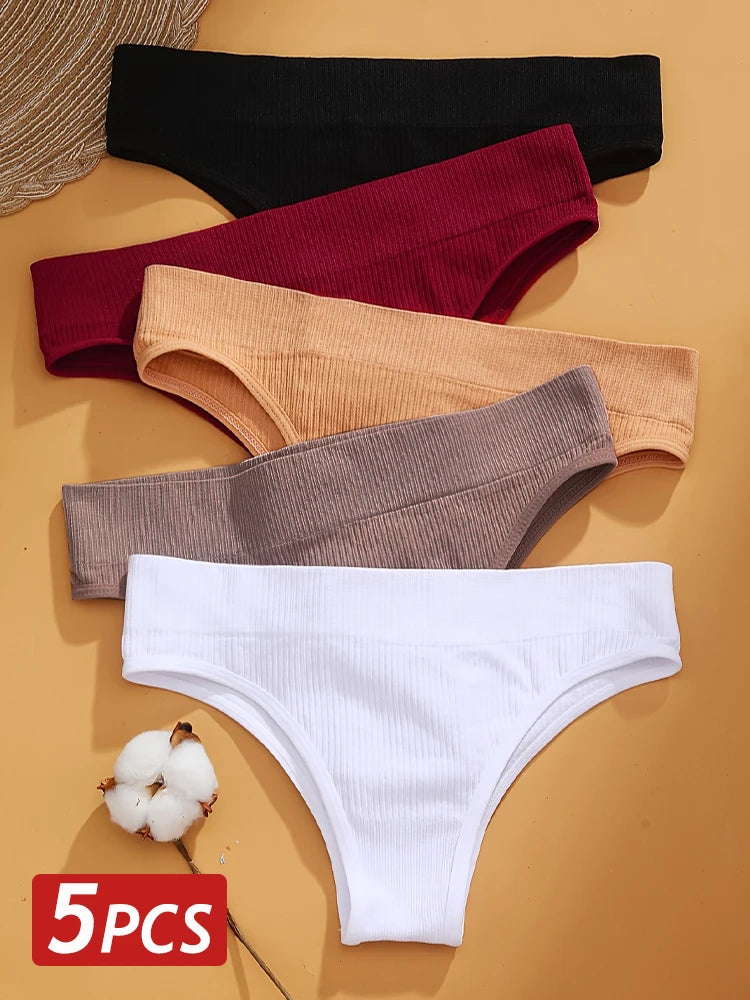 Seven-Piece Cotton Ribbed Low-Rise Bikini Panty Set