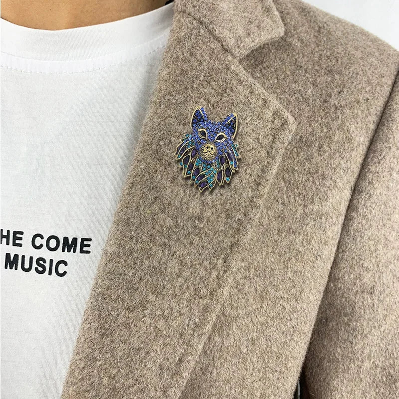 Crystal Wolf Head Statement Brooch for Alternative Fashion
