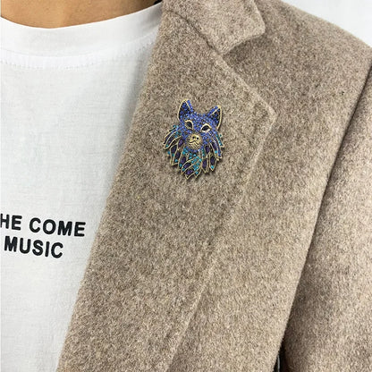 Crystal Wolf Head Statement Brooch for Alternative Fashion