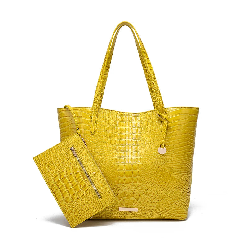 Croc Embossed Bucket Tote Bag with Matching Wristlet Large Capacity Shoulder Handbag