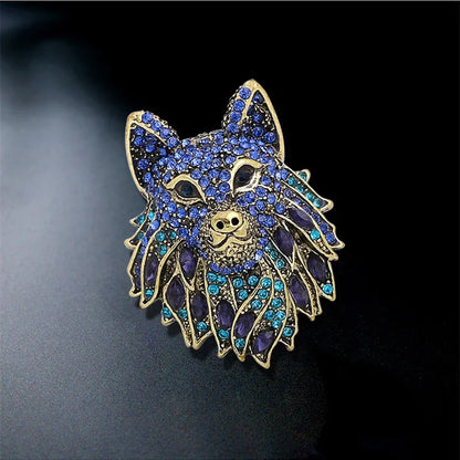 Crystal Wolf Head Statement Brooch for Alternative Fashion