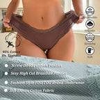 Five-Piece Ribbed Cotton-Blend Brazilian Panty Set with Floral Lace Trim