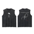 Manga-Inspired Gothic Streetwear Sleeveless Cotton Tank Top with Dark Symbolic Graphic Artwork