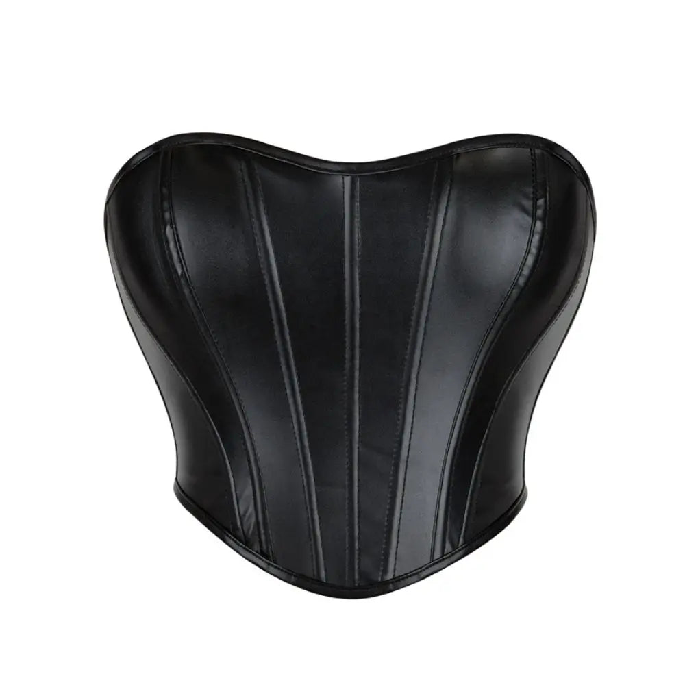 Strapless Faux Leather Corset Top with Structured Paneling and Sculpted Fit