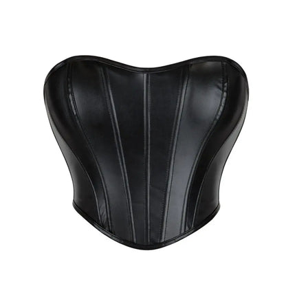 Strapless Faux Leather Corset Top with Structured Paneling and Sculpted Fit