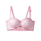 Sweet Polka Dot Demi Bra with Scalloped Edging and Contrast Strap Panty Set