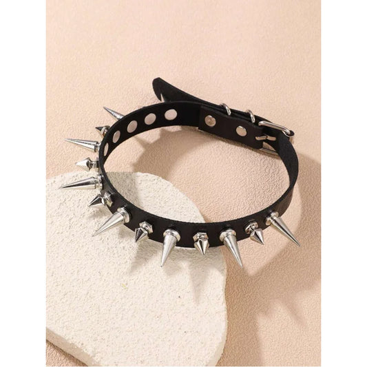1pc Gothic Punk Spiked Leather Choker, Edgy Rebellious Necklace for Rock Style & Statement Looks