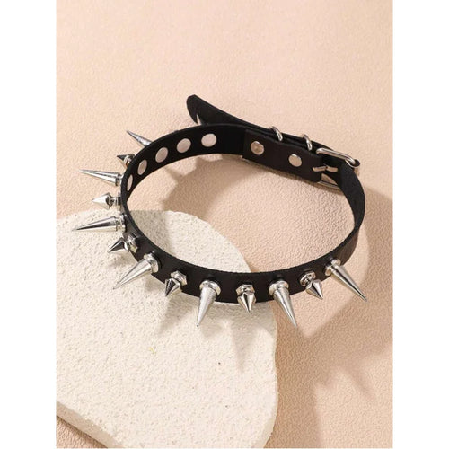 1pc Gothic Punk Spiked Leather Choker, Edgy Rebellious Necklace for Rock Style & Statement Looks