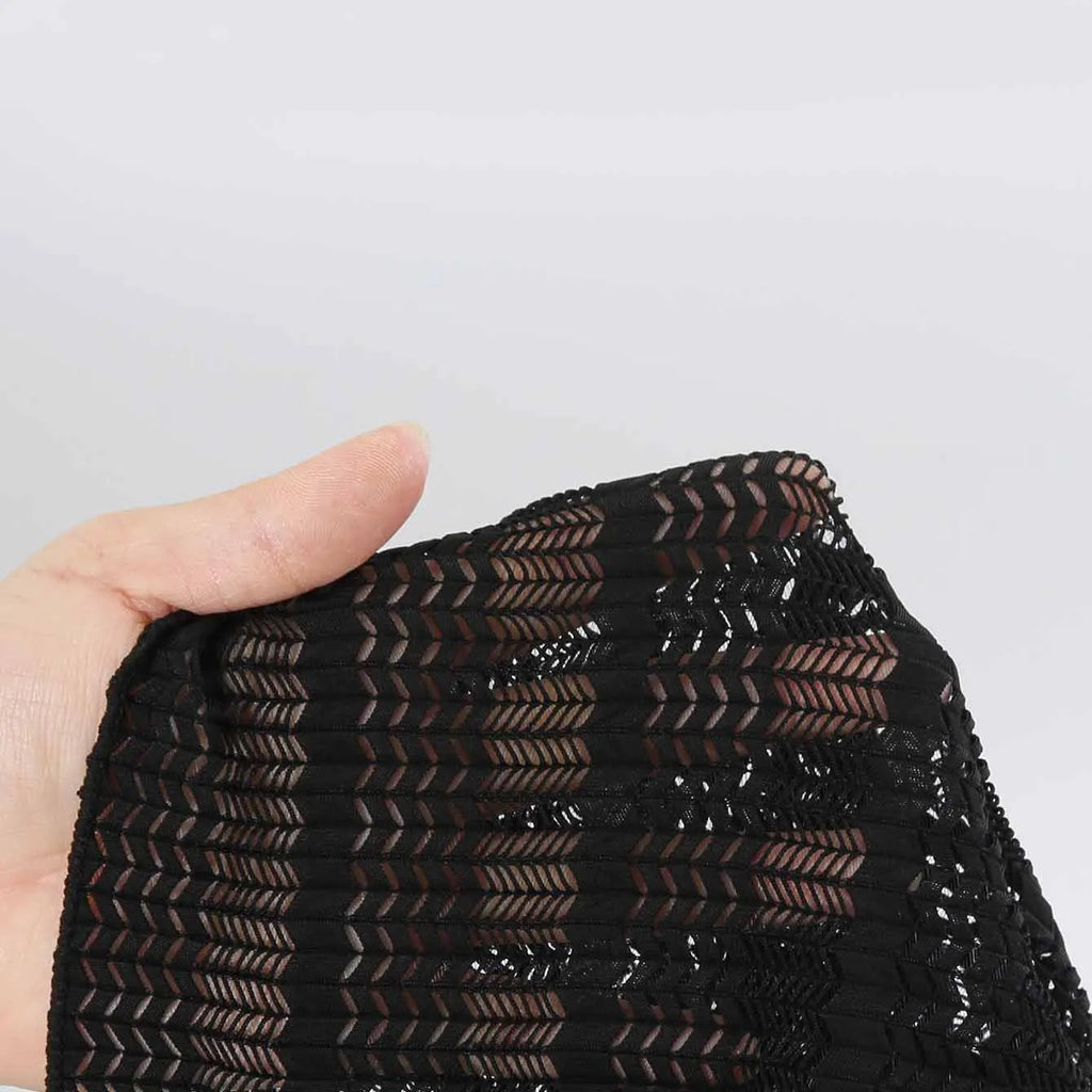 Solid Black Three-Piece String Bikini Set with Mesh Shorts Cover-Up