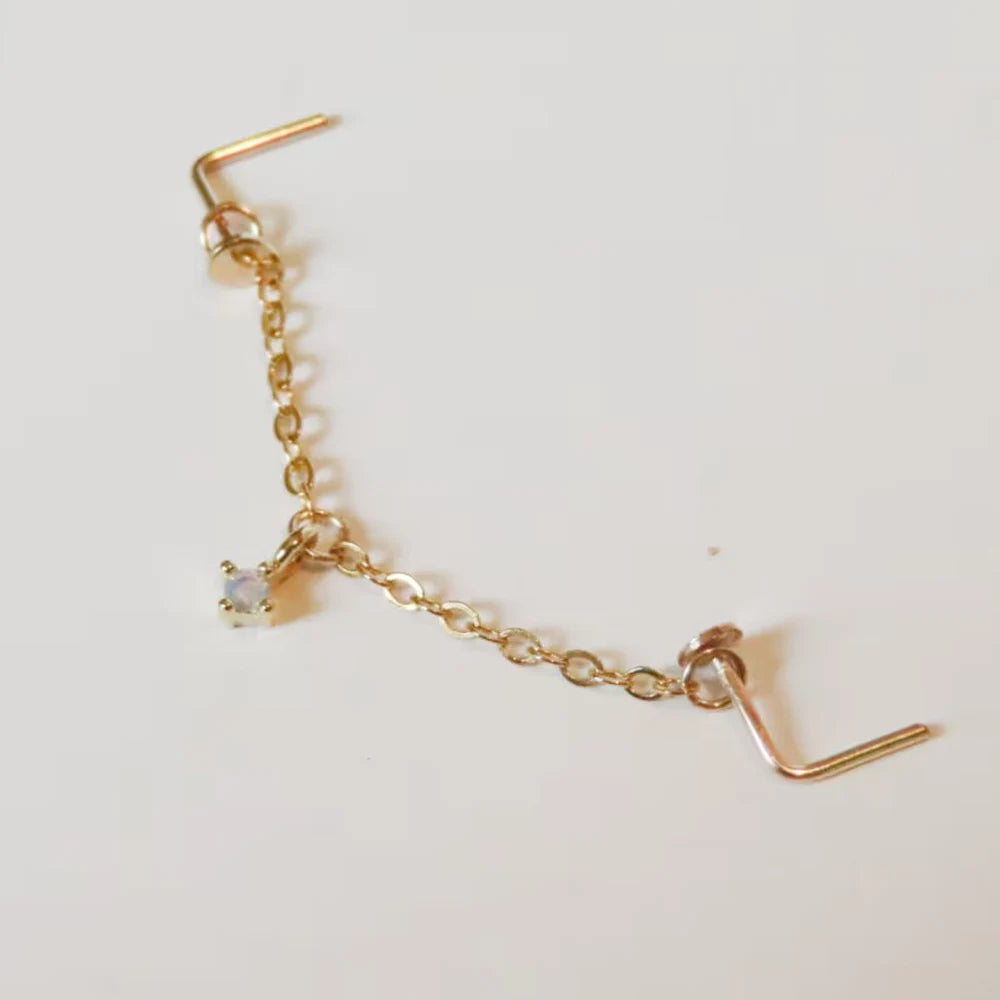 Double Chain Nose Cuff Accessory for Punk Gothic Alternative Fashion