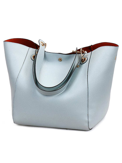 Large Capacity PU Leather Tote Bag with Minimalist Top Handle Design