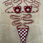 Red and White Crochet Micro Bikini with Bear Motif and Checkered Bottom