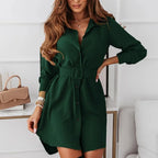 Long Sleeve Belted Shirt Mini Dress With Tailored Relaxed Fit Silhouette