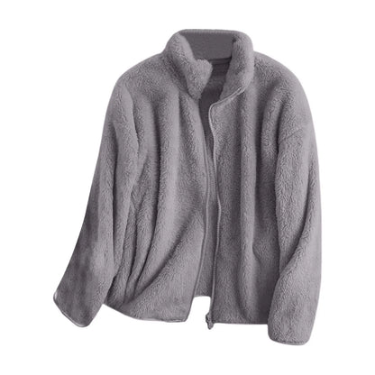 Women's Plush Polar Fleece Zip Jacket with Relaxed Streetwear Layering Fit