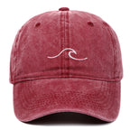 Vintage Washed Curved Brim Baseball Cap with Minimal Wave Embroidery for Casual Streetwear Style