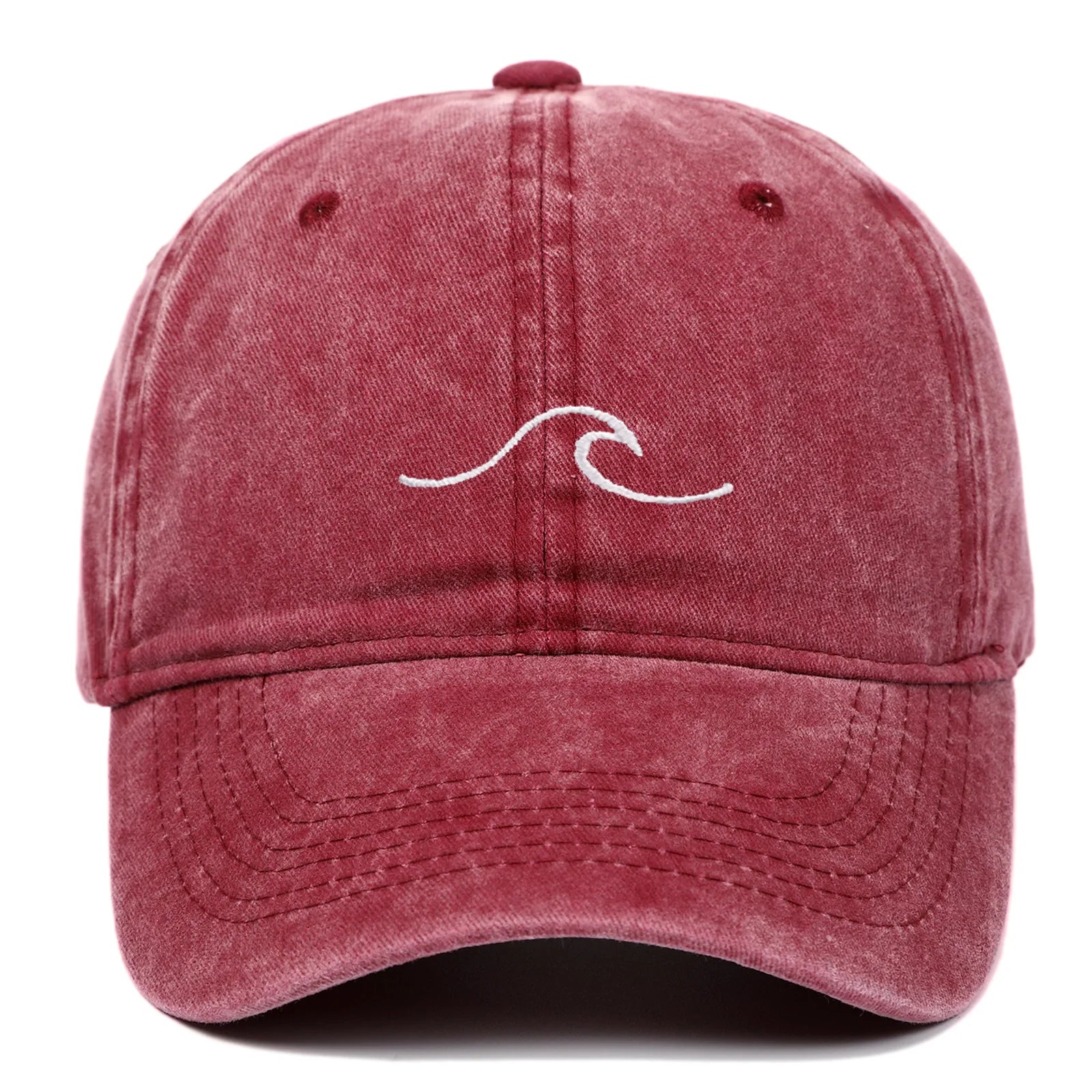 Vintage Washed Curved Brim Baseball Cap with Minimal Wave Embroidery for Casual Streetwear Style