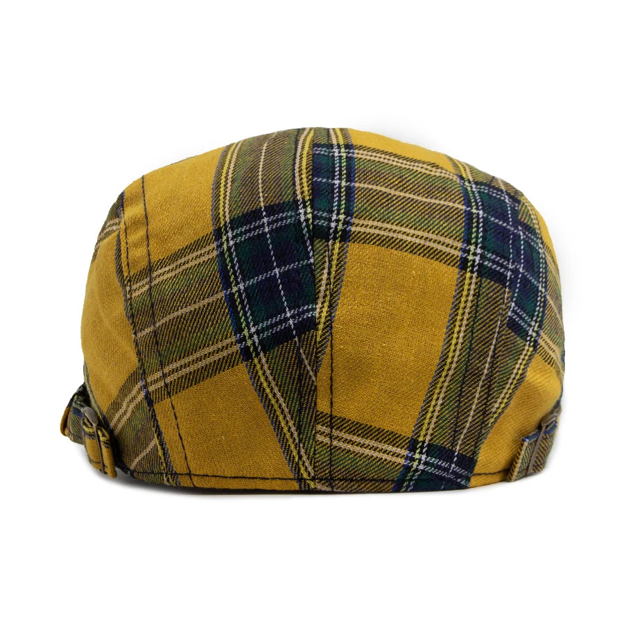 Vintage Plaid Flat Cap Adjustable Ivy Newsboy Hat for Everyday Streetwear Style